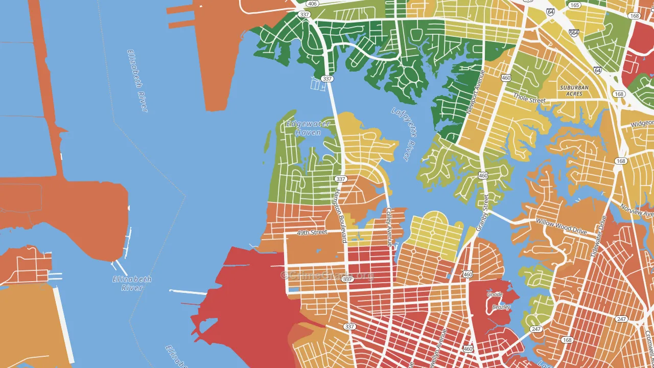 Larchmont-Edgewater, Norfolk, VA Map of Theft Rates