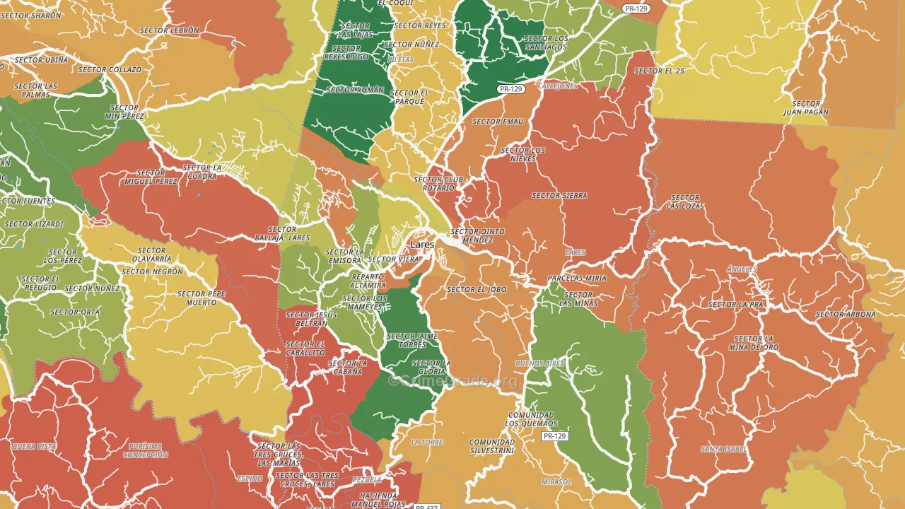 Lares Municipio, PR Map of Theft Rates