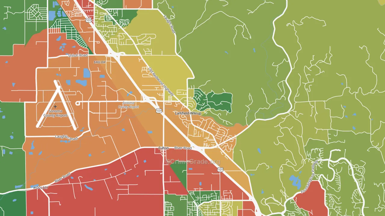 Larkfield-Wikiup, Santa Rosa, CA Map of Theft Rates