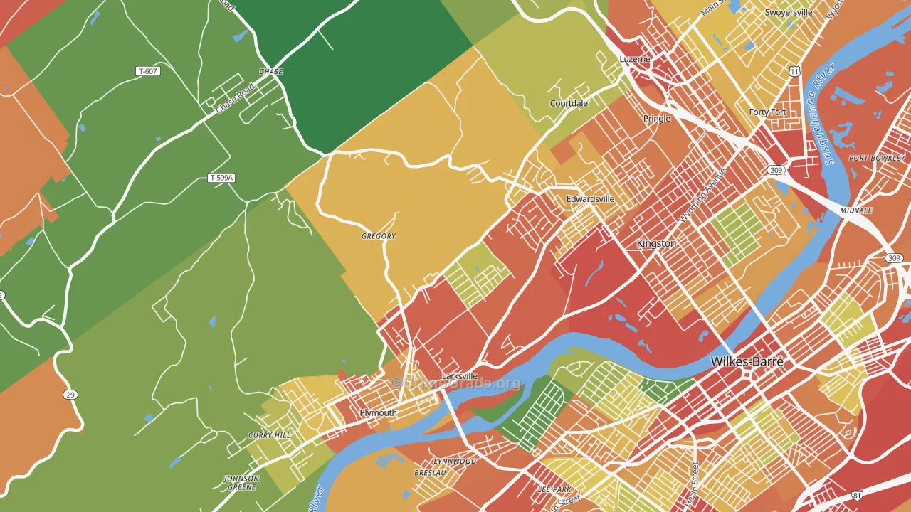Larksville, PA Map of Theft Rates