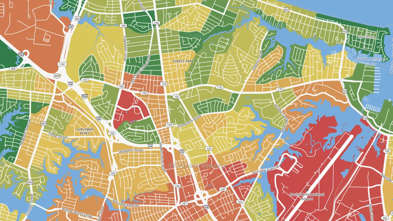 Larrymore Lawns, Norfolk, VA Map of Theft Rates