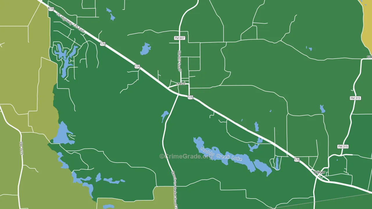 Larue, TX Map of Theft Rates