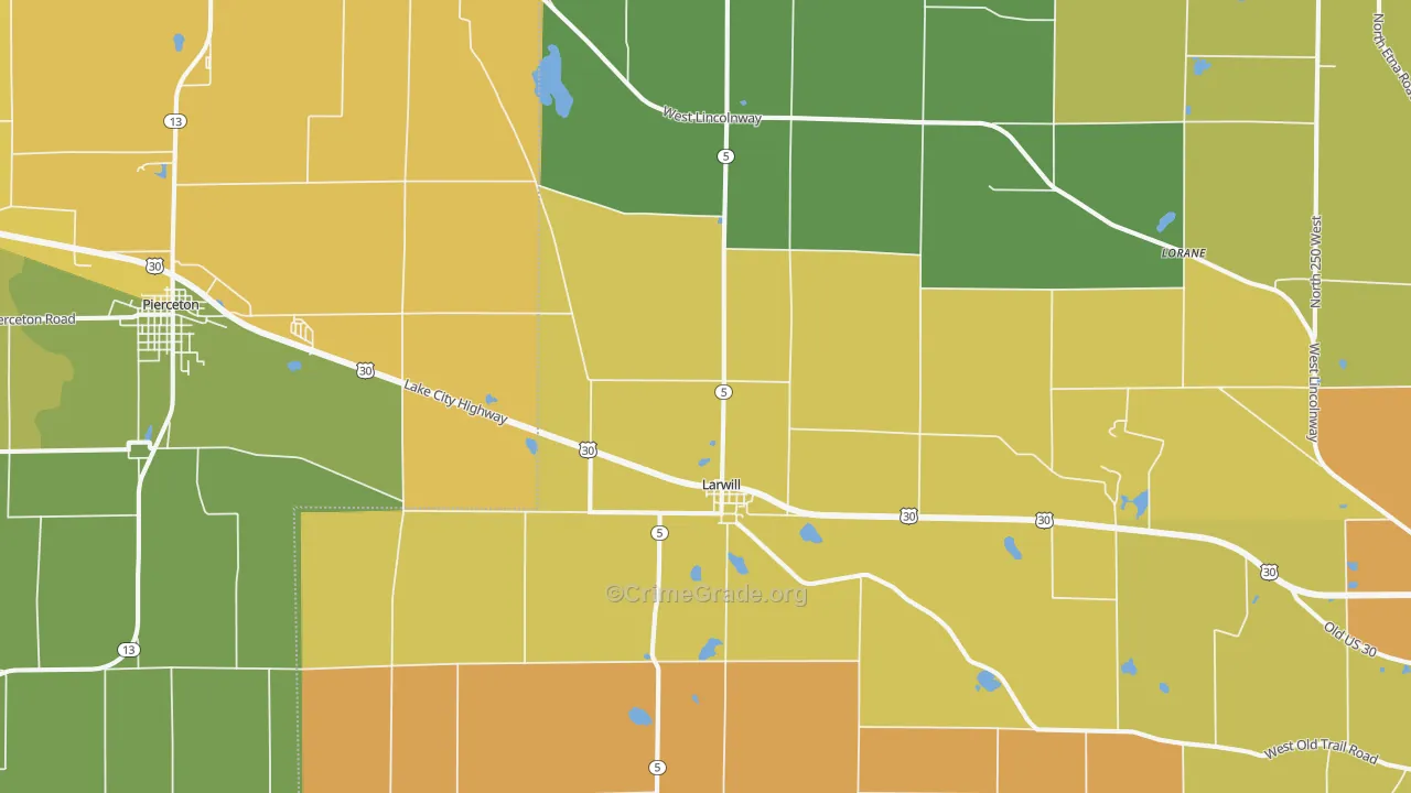 Larwill, IN Map of Theft Rates