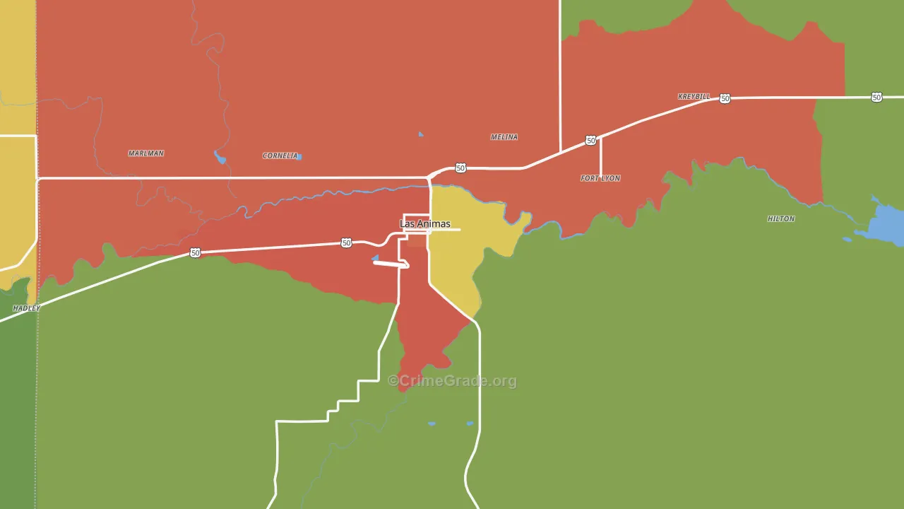 Las Animas, CO Map of Theft Rates