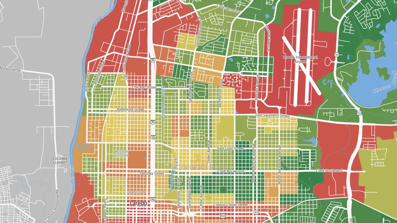Las Cruces, Laredo, TX Map of Theft Rates