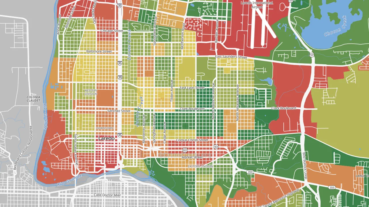 Las Lomas, Laredo, TX Map of Theft Rates