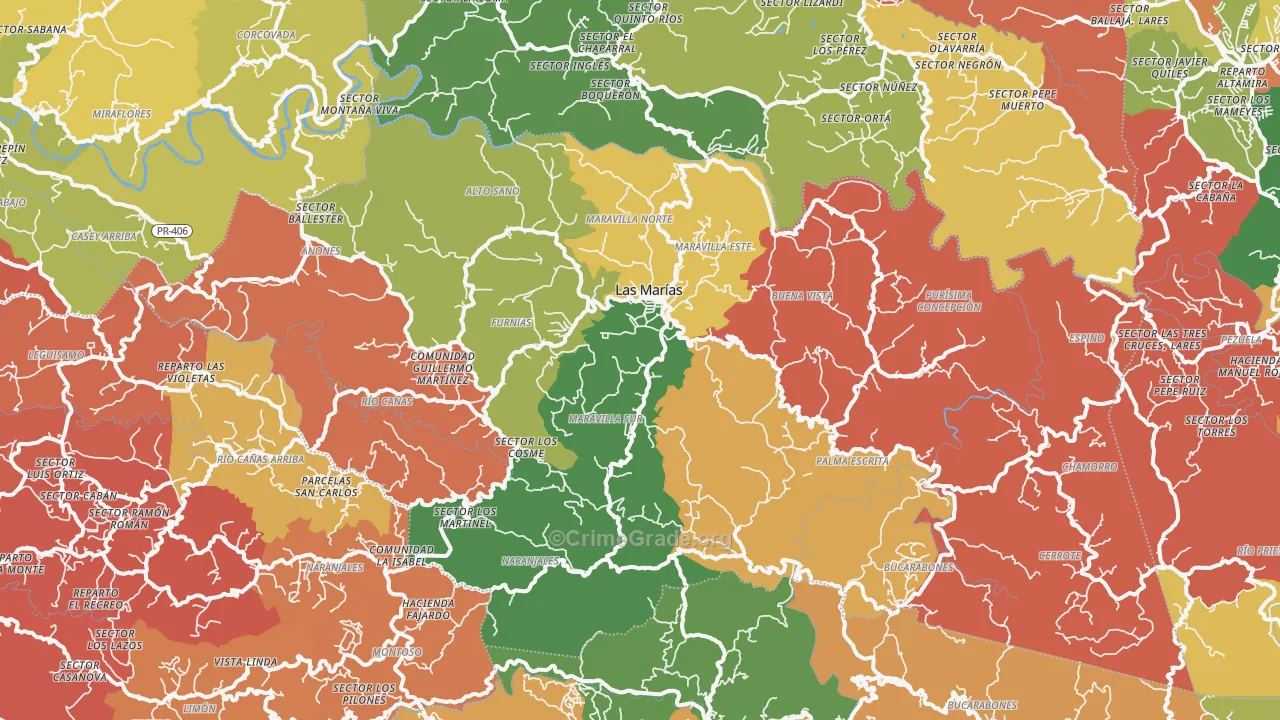 Las Marias Municipio, PR Map of Theft Rates