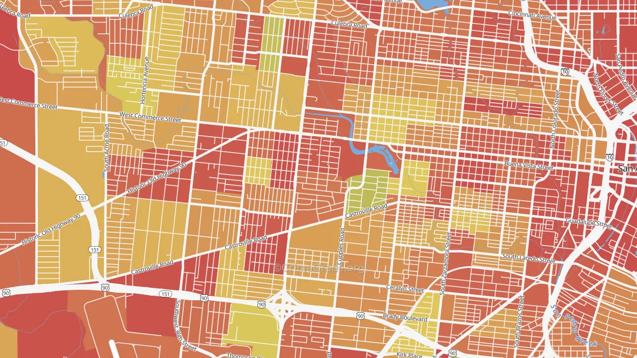 Las Palmas, San Antonio, TX Map of Theft Rates