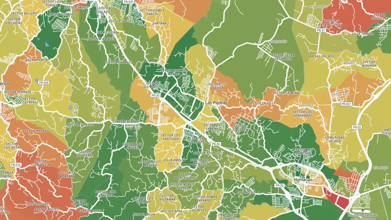 Las Piedras Municipio, PR Map of Theft Rates
