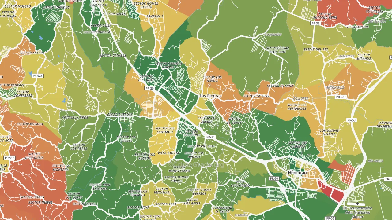 Las Piedras, PR Map of Theft Rates
