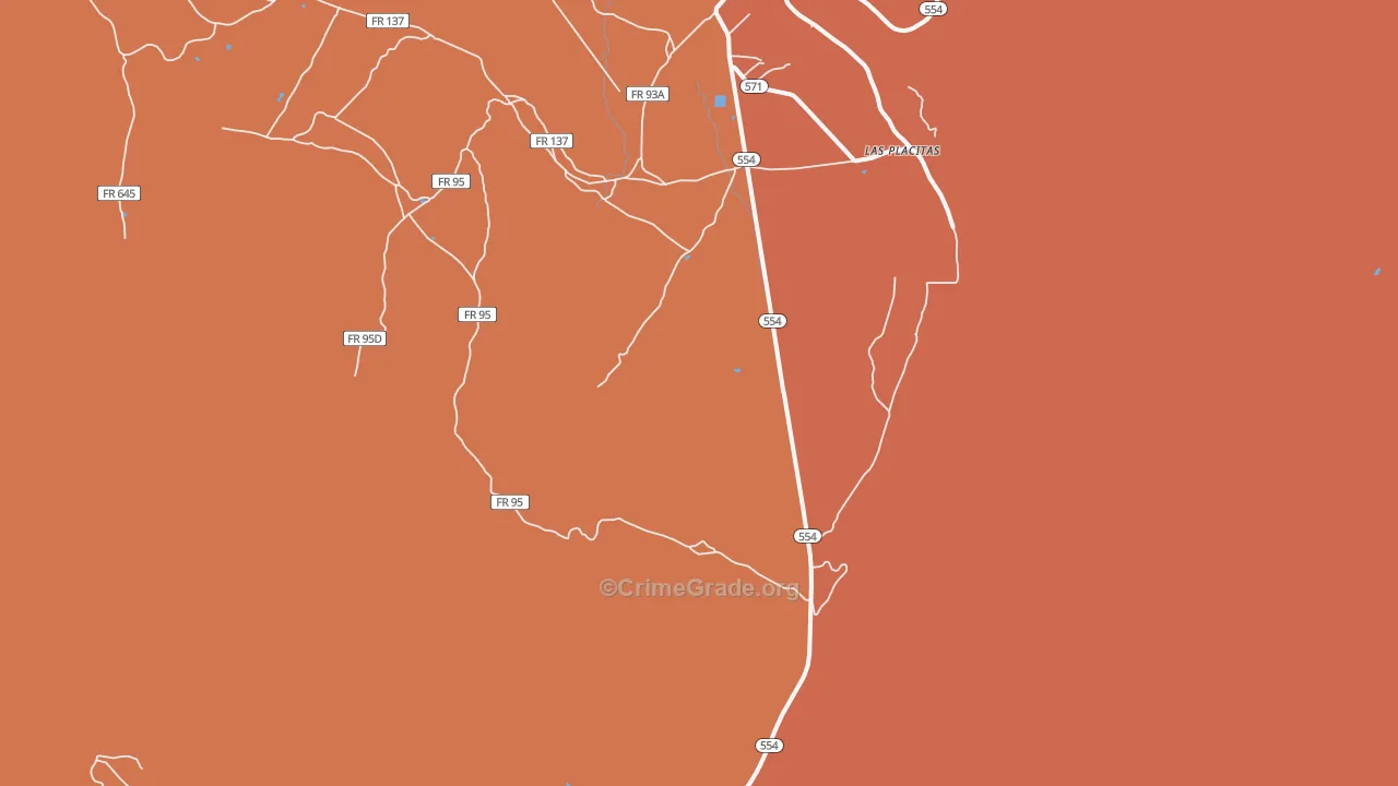 Las Placitas, NM Map of Theft Rates