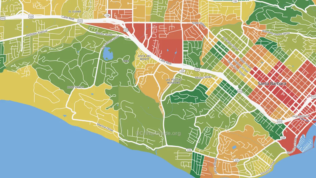 Las Positas, Santa Barbara, CA Map of Theft Rates