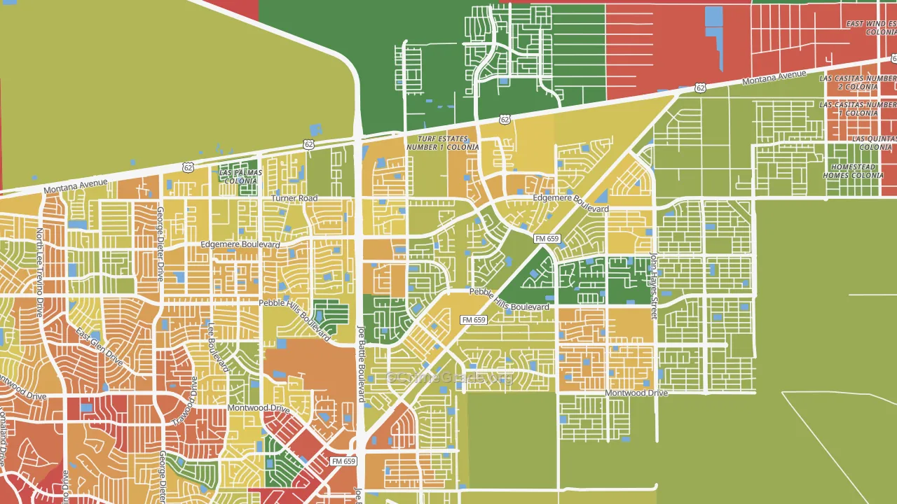 Las Tierras, El Paso, TX Map of Theft Rates
