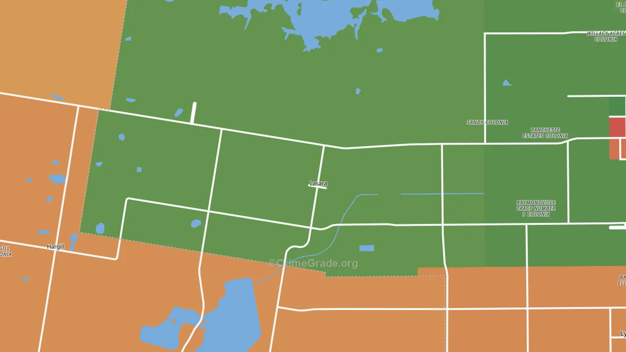 Lasara, TX Map of Theft Rates