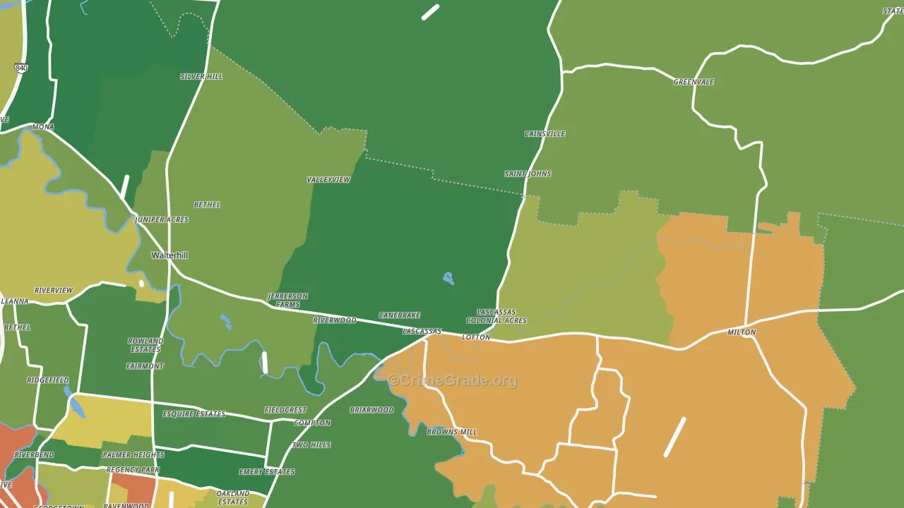 Lascassas, TN Map of Theft Rates