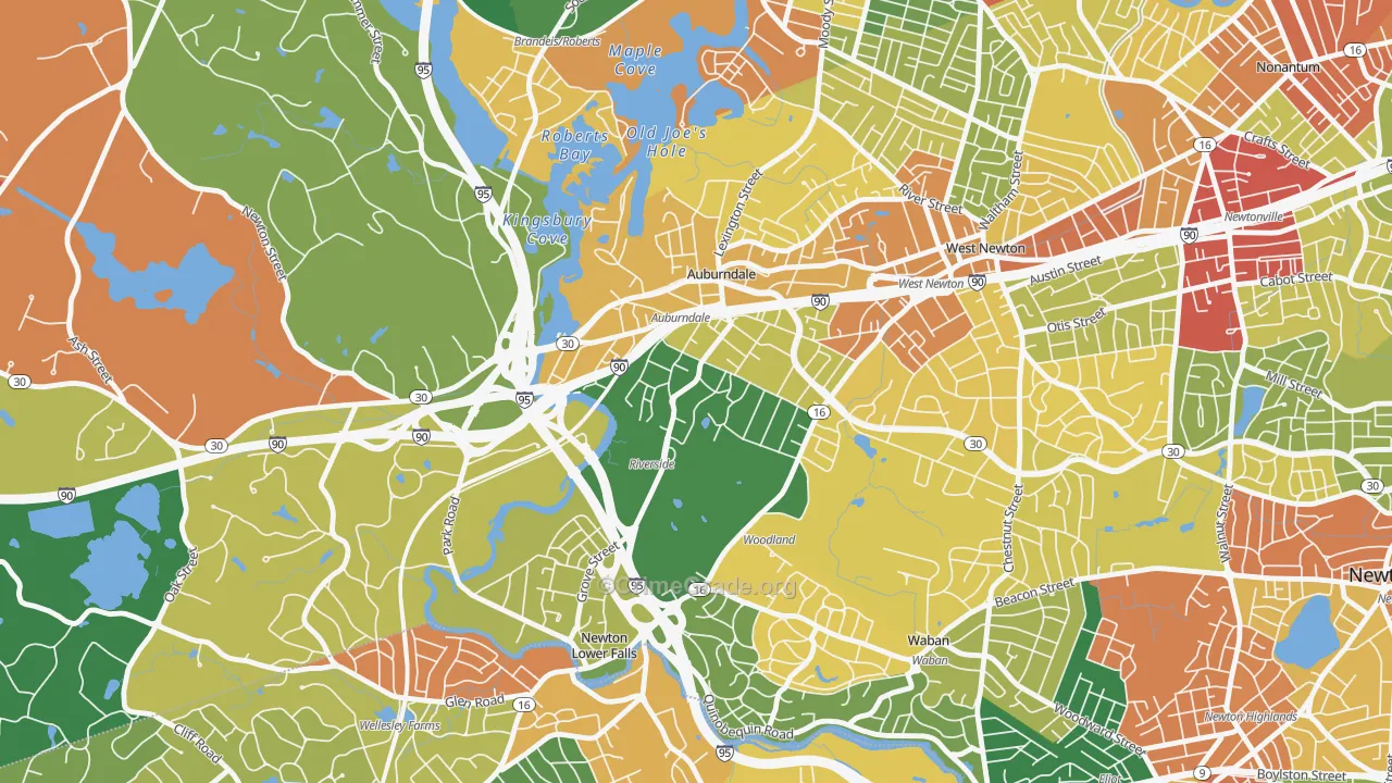Lasell Village, Auburndale, MA Map of Theft Rates
