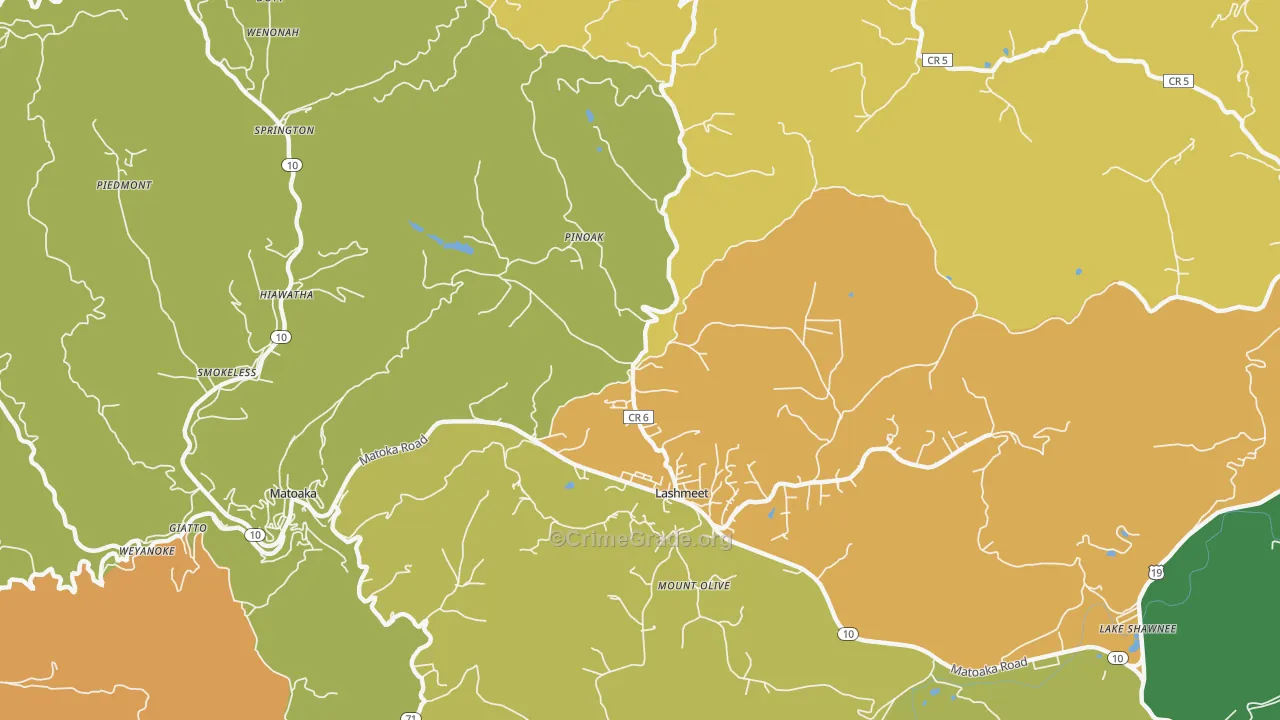 Lashmeet, WV Map of Theft Rates