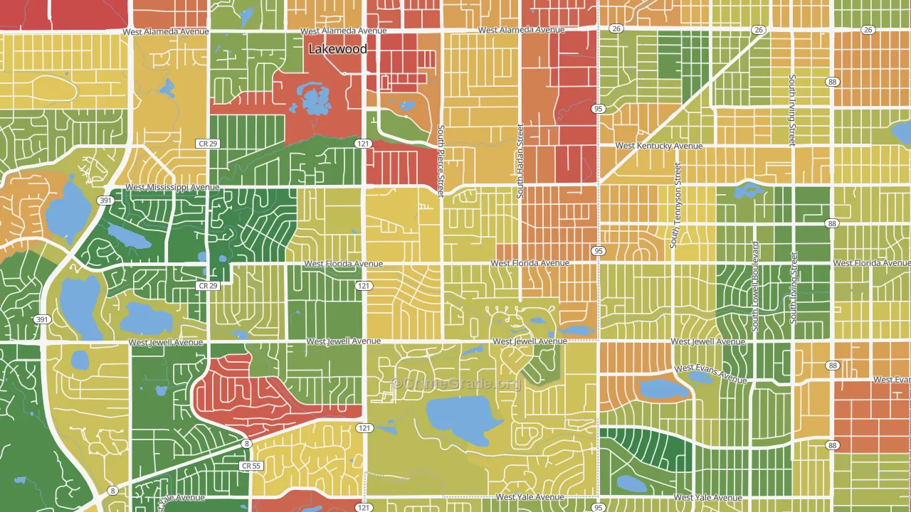 Lasley, Lakewood, CO Map of Theft Rates