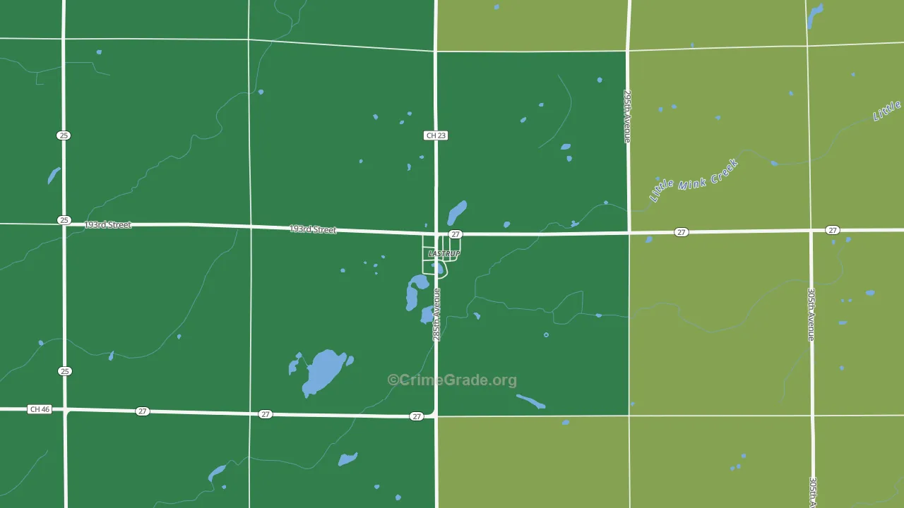 Lastrup, MN Map of Theft Rates