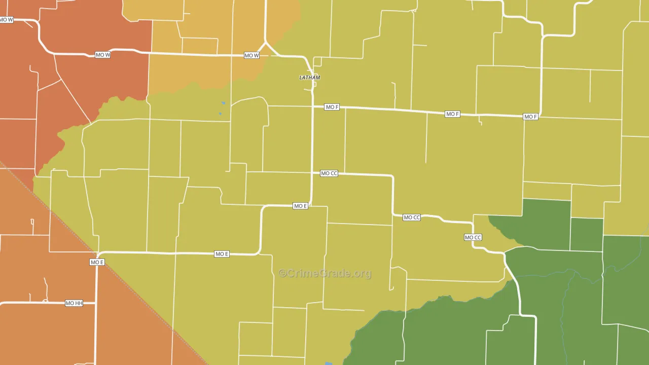 Latham, MO Map of Theft Rates