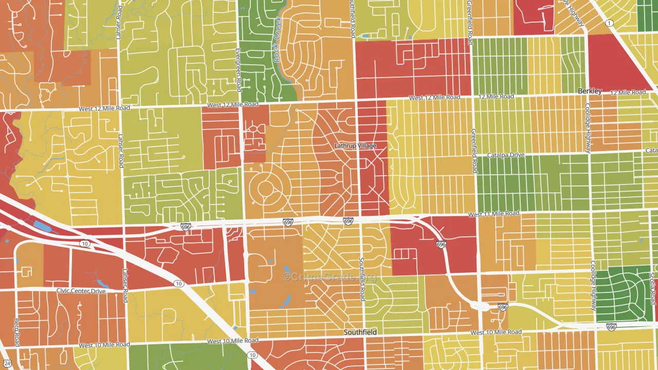 Lathrup Village, MI Map of Theft Rates