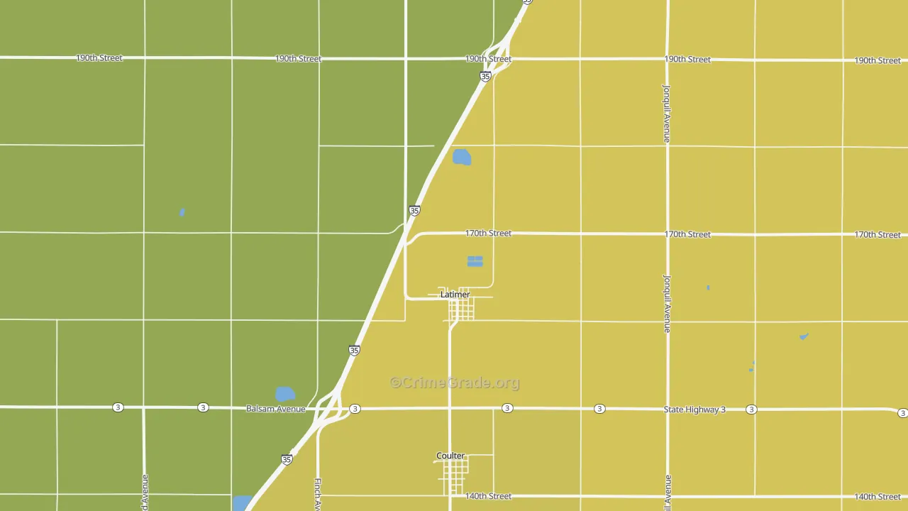 Latimer, IA Map of Theft Rates