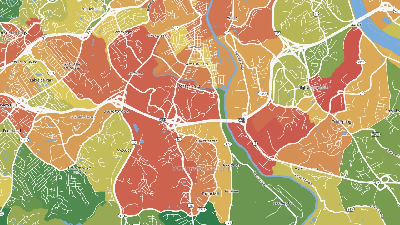 Latonia, KY Map of Theft Rates