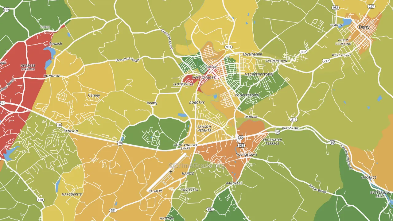 Latrobe, PA Map of Theft Rates