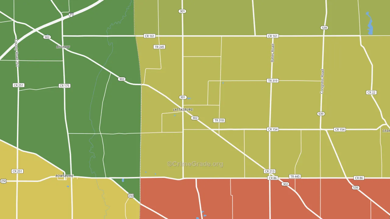 Lattasburg, OH Map of Theft Rates
