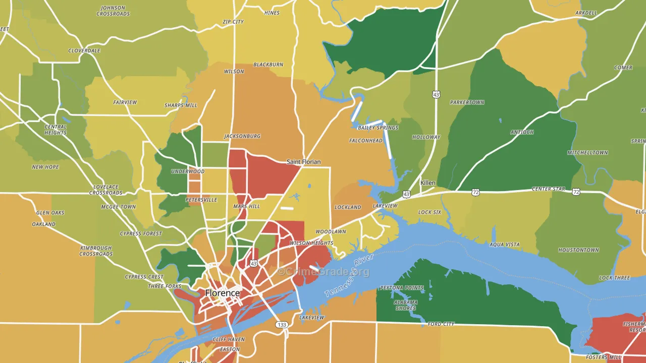 Lauderdale County, AL Map of Theft Rates