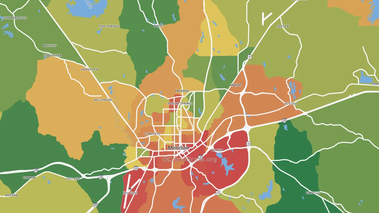 Lauderdale County, MS Map of Theft Rates