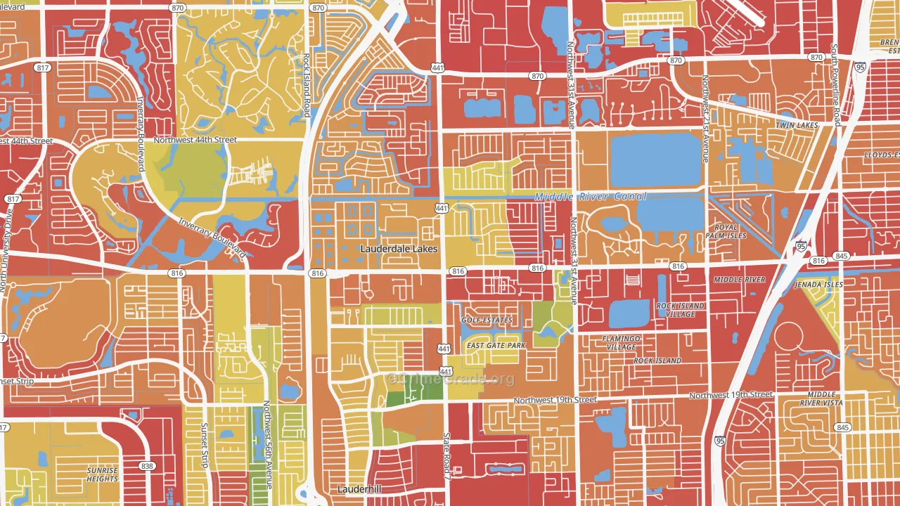 Lauderdale Lakes, FL Map of Theft Rates