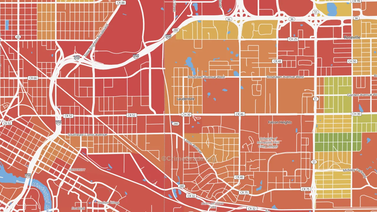 Lauderdale, MN Map of Theft Rates
