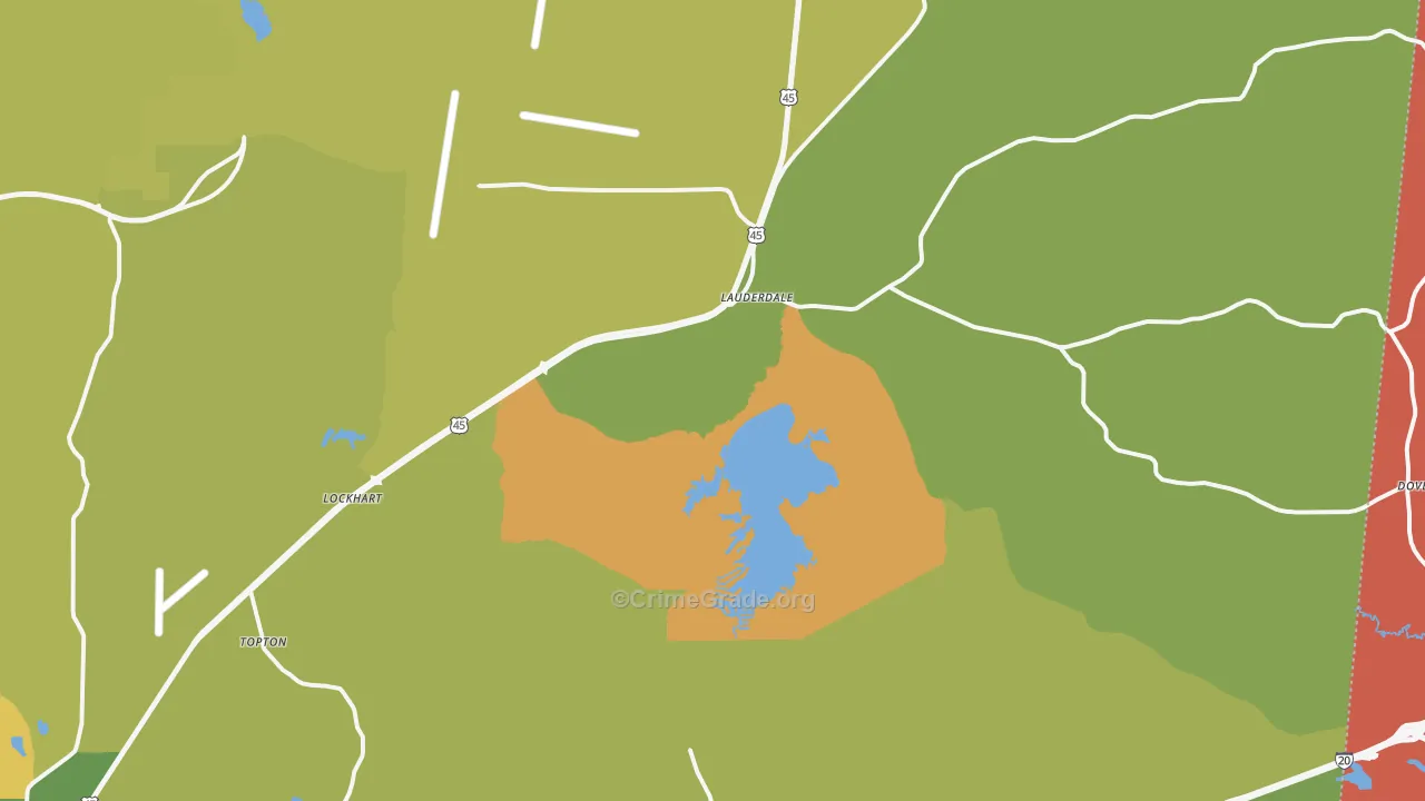 Lauderdale, MS Map of Theft Rates