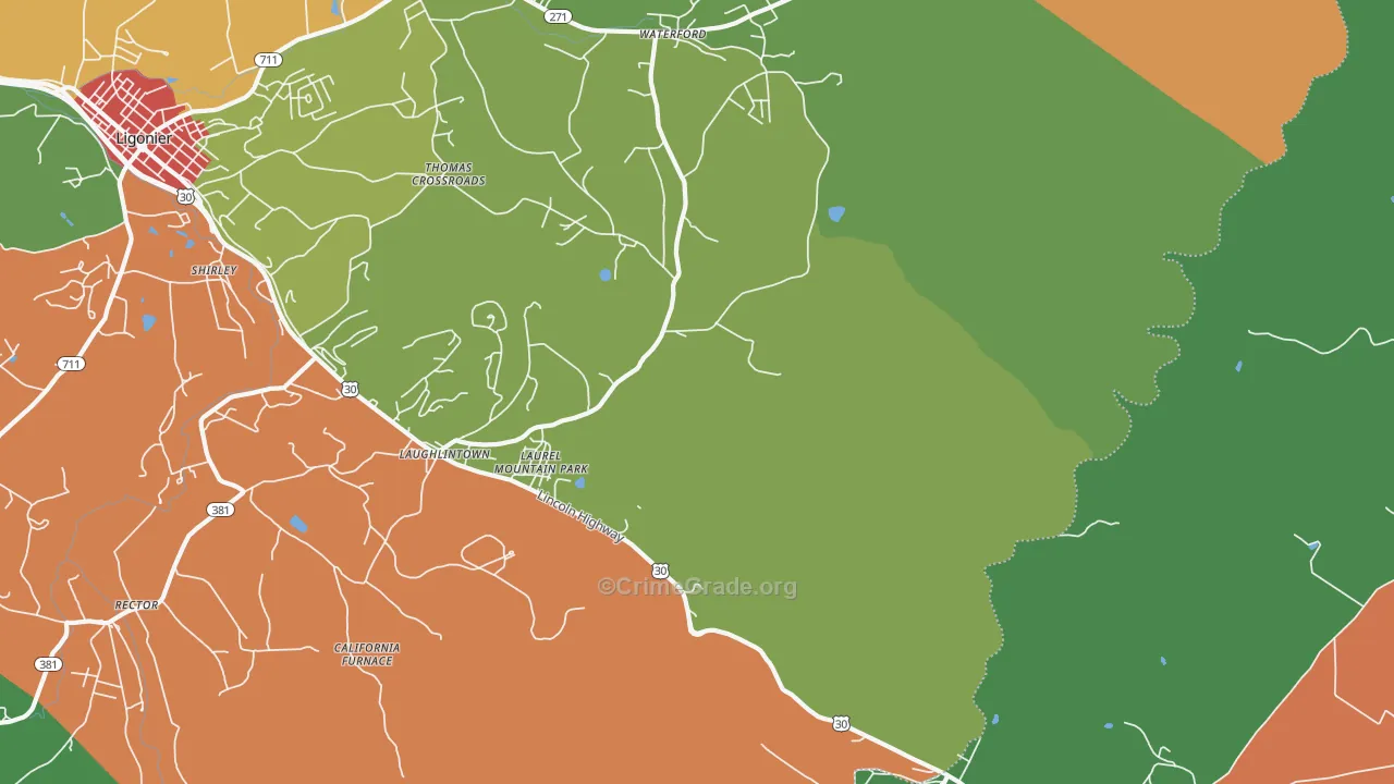 Laughlintown, PA Map of Theft Rates