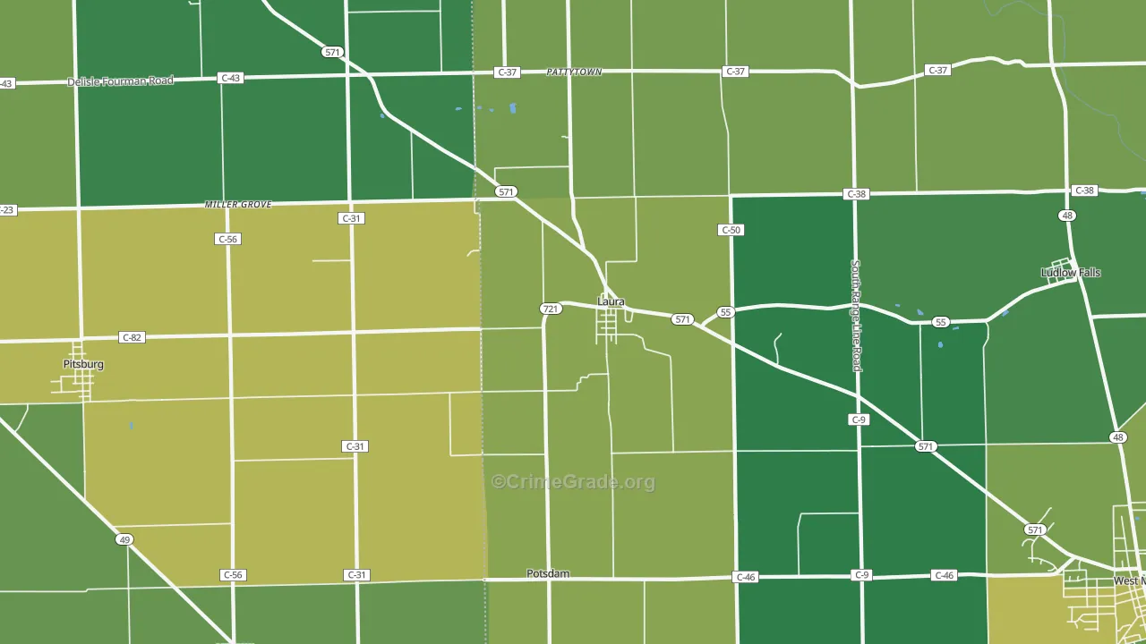 Laura, OH Map of Theft Rates