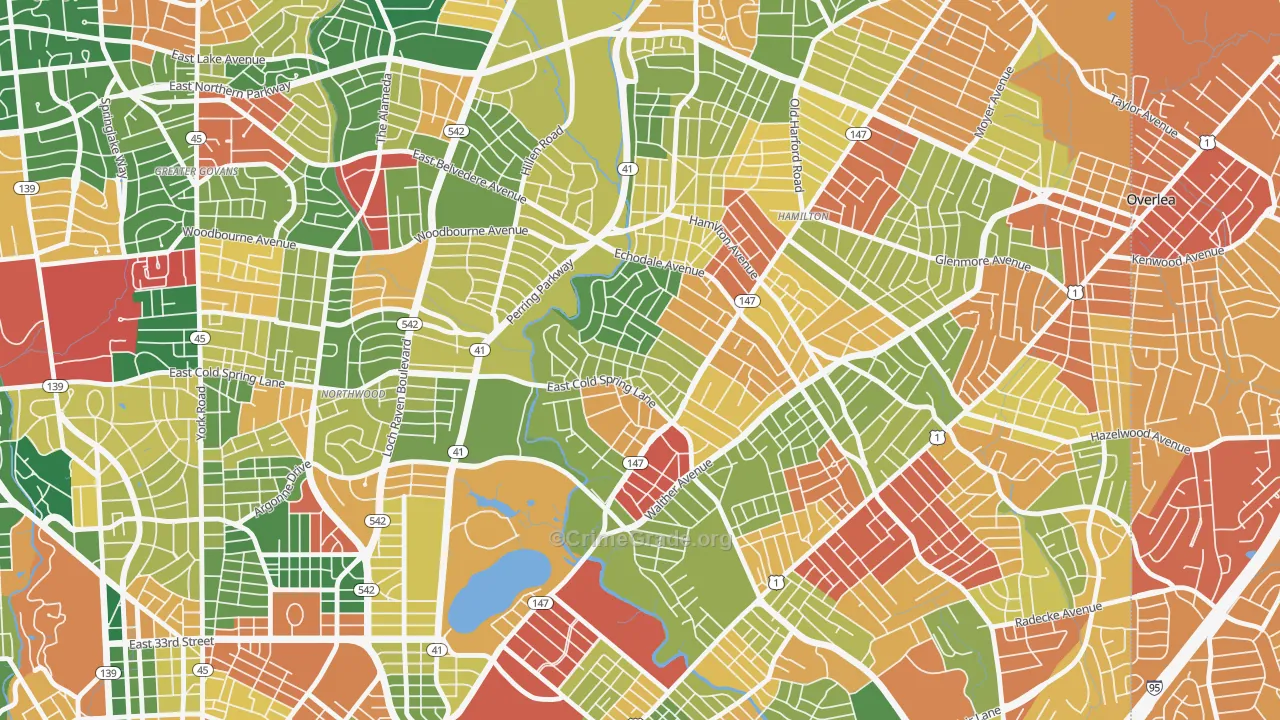 Lauraville, Baltimore, MD Map of Theft Rates