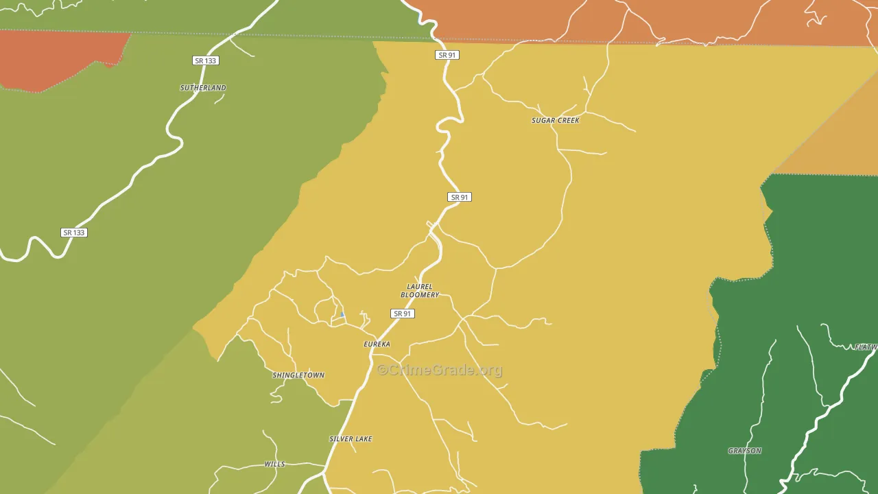 Laurel Bloomery, TN Map of Theft Rates