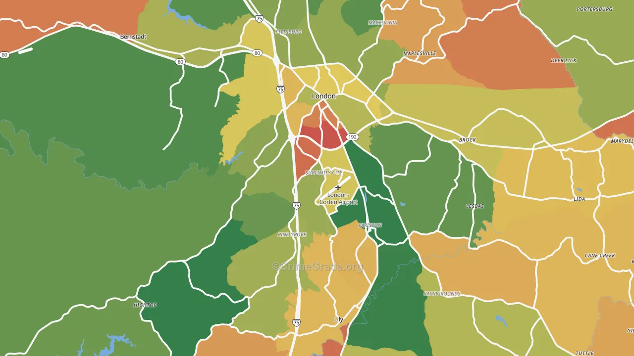 Laurel County, KY Map of Theft Rates