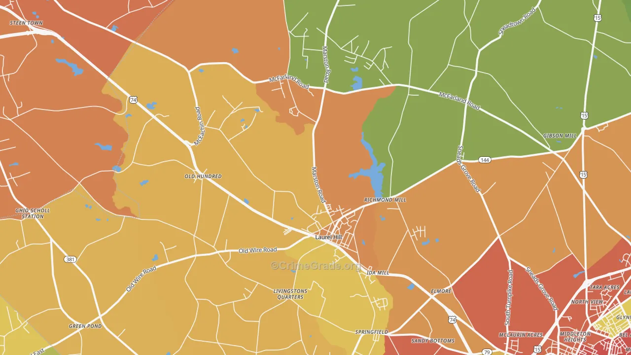 Laurel Hill, NC Map of Theft Rates