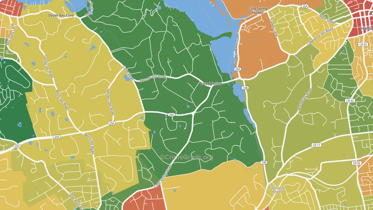Laurel Hollow, NY Map of Theft Rates