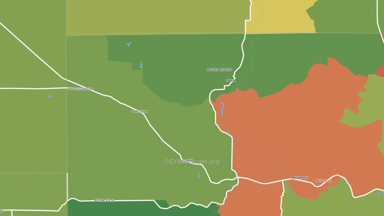 Laurel, IN Map of Theft Rates