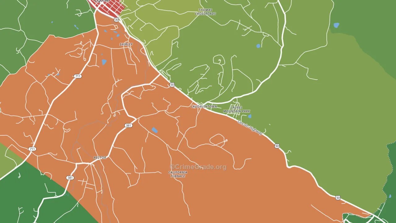 Laurel Mountain, PA Map of Theft Rates
