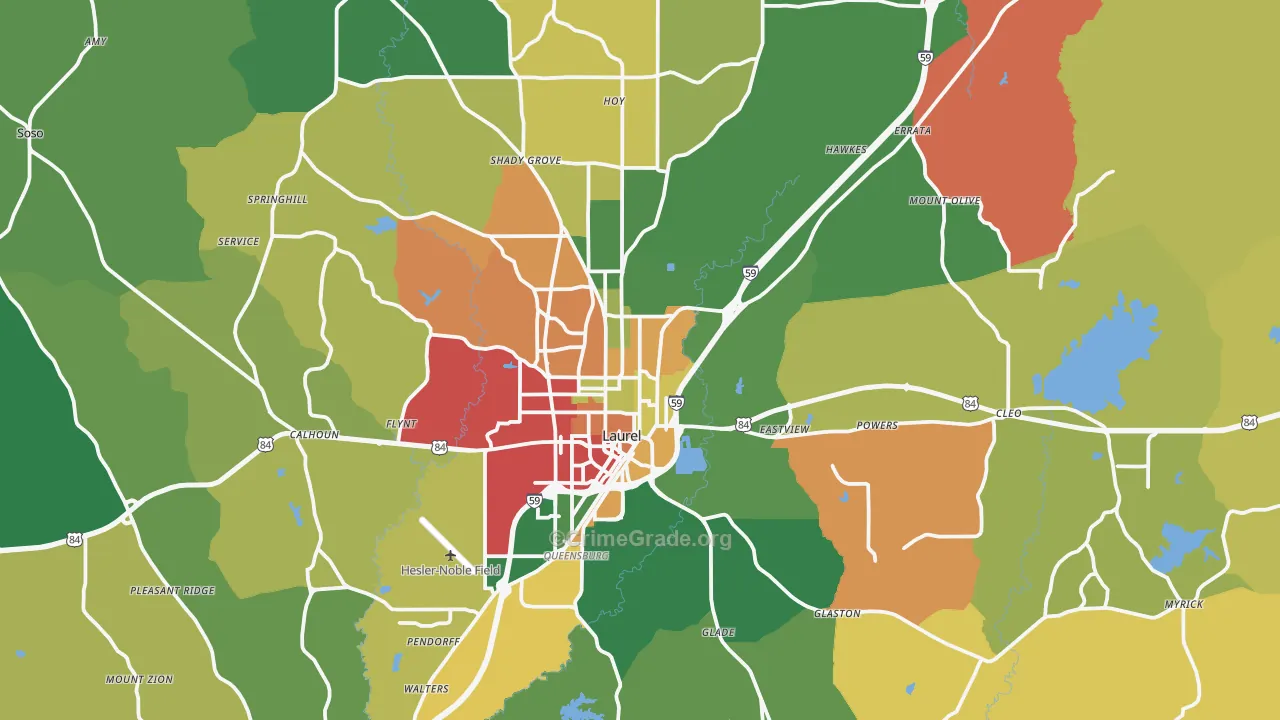 Laurel, MS Map of Theft Rates