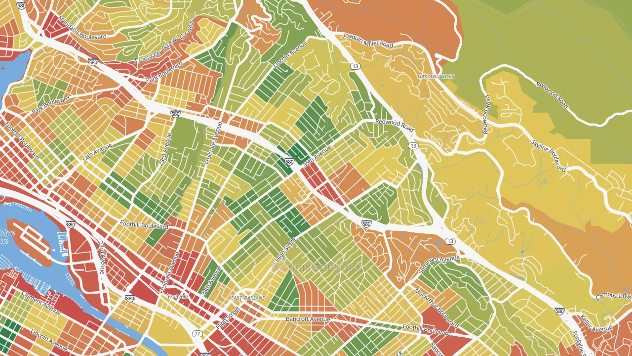 Laurel, Oakland, CA Map of Theft Rates