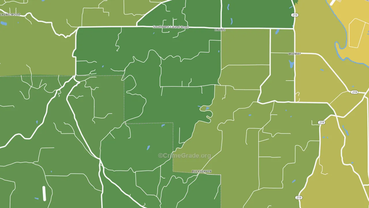 Laurel, OR Map of Theft Rates