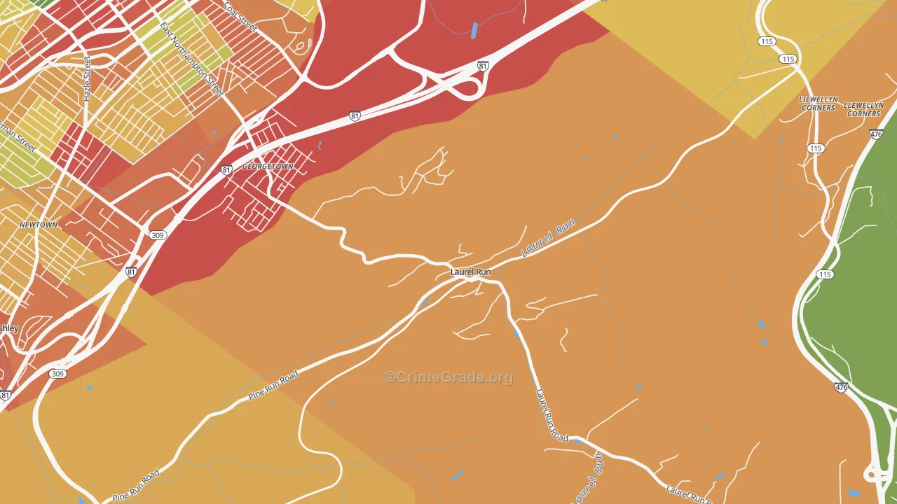 Laurel Run, PA Map of Theft Rates