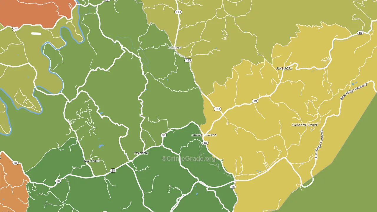 Laurel Springs, NC Map of Theft Rates