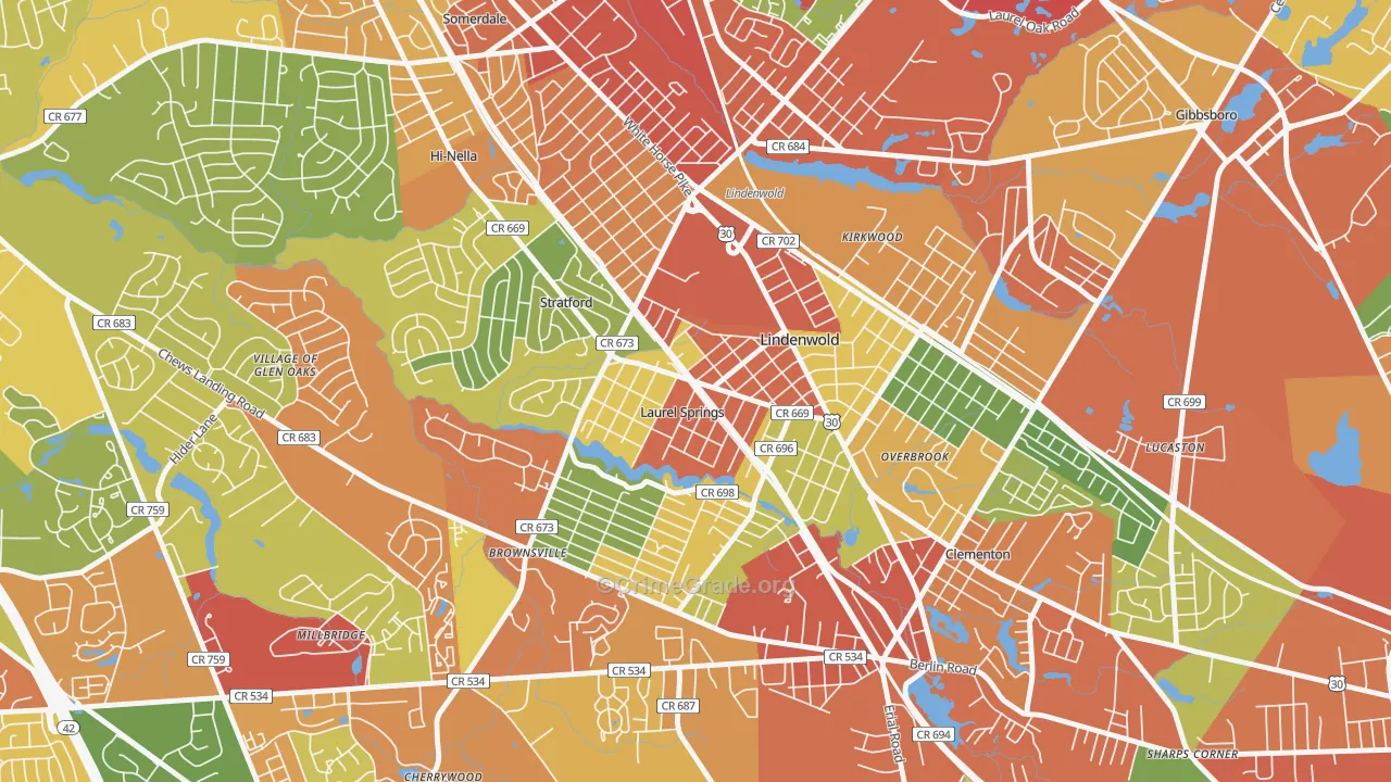 Laurel Springs, NJ Map of Theft Rates