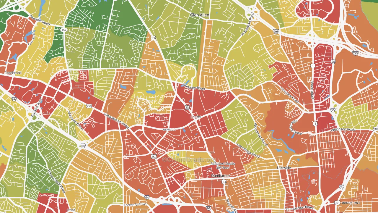 Laurel, VA Map of Theft Rates